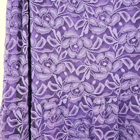 Y2K Lilac Fairy Roses Floral Lace Sheer Midi Skirt Sz 1X Lined Whimsigoth EUC - Picture 2 of 8